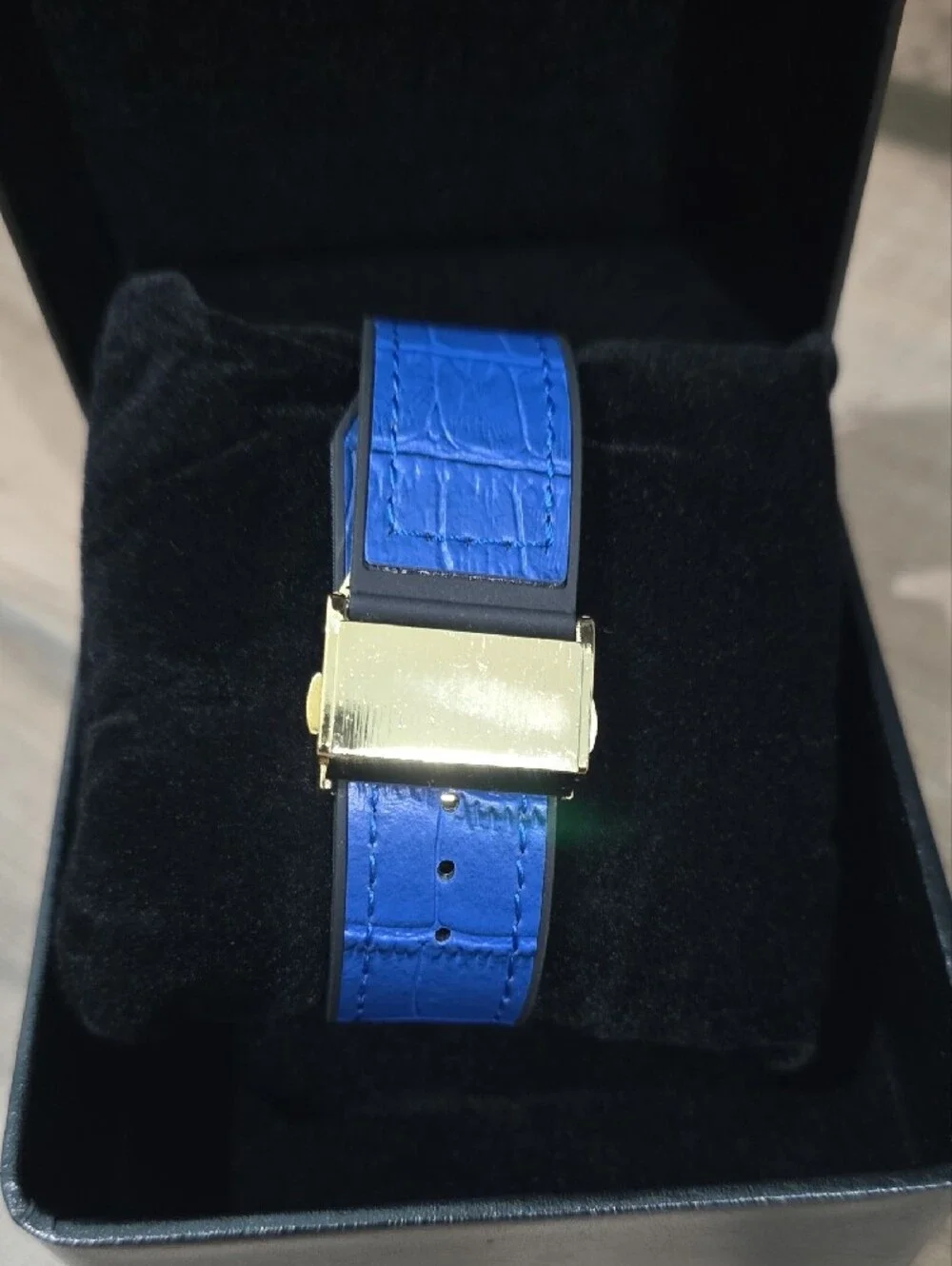 Gold Crystal Dial Men's Watch with Blue Strap
